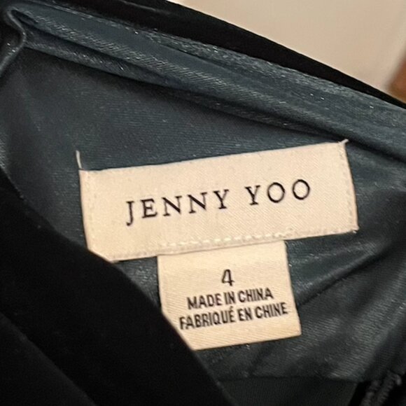 Jenny Yoo Logan Deep V Velvet Column Gown Emerald Green - Picture 7 of 7